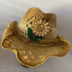 Cowgirl Hat Sunflower Vintage Pinned Detail Custom Western Boho Chic Festival